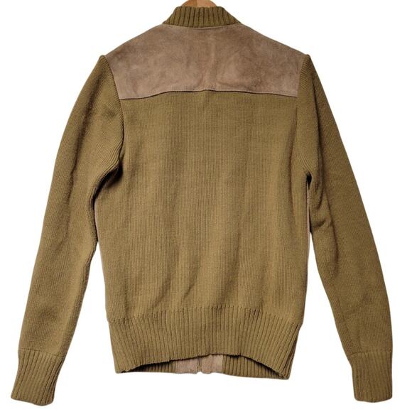 Vintage 70's 80's Suede & Knit Bomber Jacket Men's Tan & Olive Military Green - Picture 2 of 8